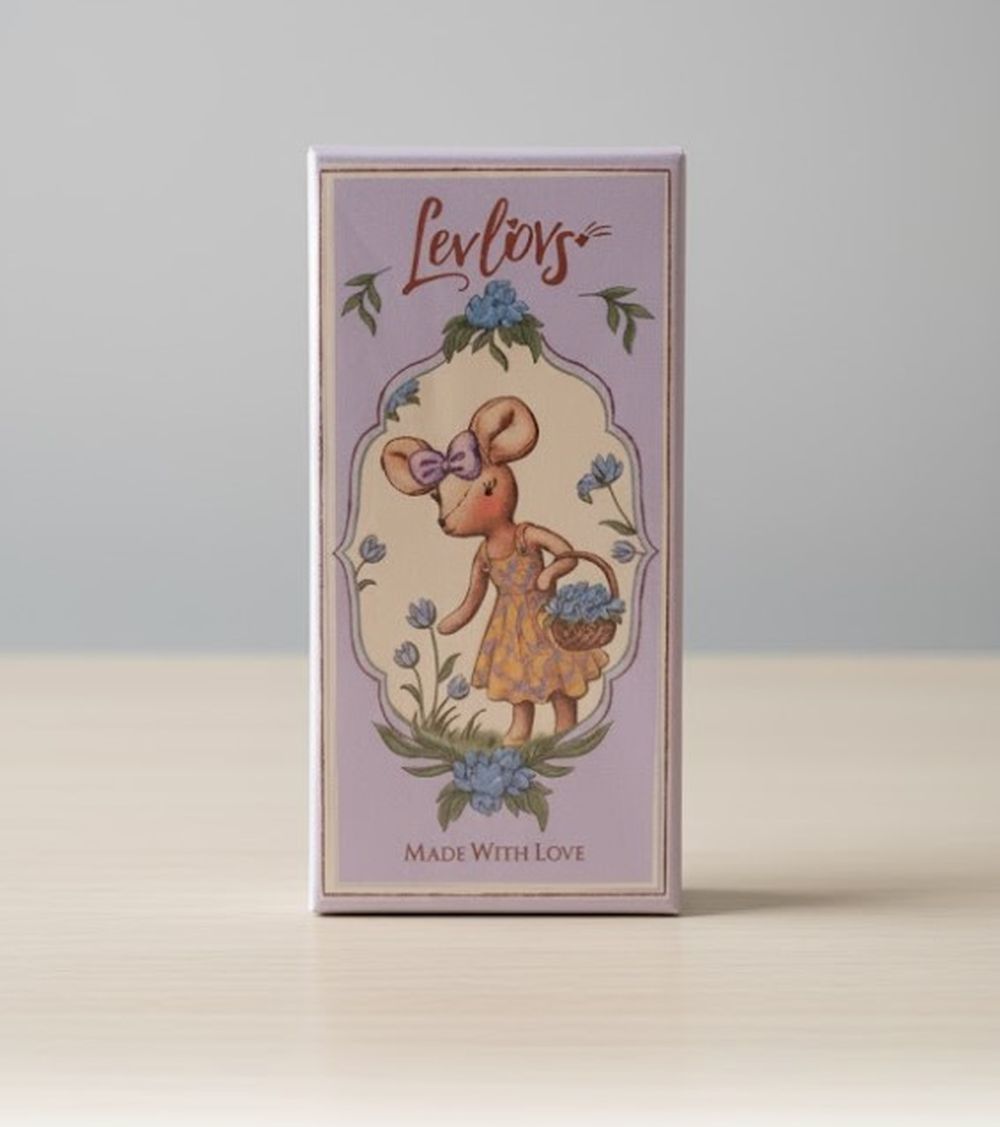 Levlovs Violet Mouse in Linen Purple Check Dress with Keepsake Box and Bedding