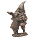 Whimsical Bronze Cold Cast Resin Dancing Garden Gnome and Rabbit Statue