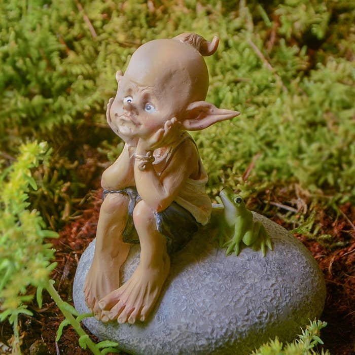 Fairy Garden Pixie and Frog on Rock 4" Miniature Resin Statuette, Figurine