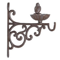 Antique Brown Cast Iron Bird Feeder Dish with Hook, Wall Mount Garden Bracket