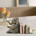 Elephant and Bunny Rabbit Reading Miniature Resin 4" Figurine