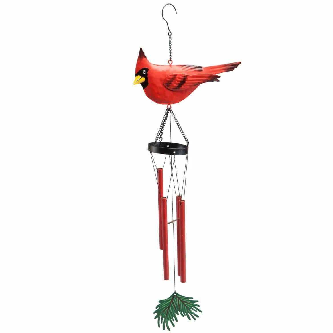 Vibrant Red Northern Cardinal Metal Wind Chime, 20" Garden Decor