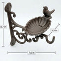 Antique Brown Cast Iron Bird Feeder Dish with Hook, Wall Mount Garden Bracket