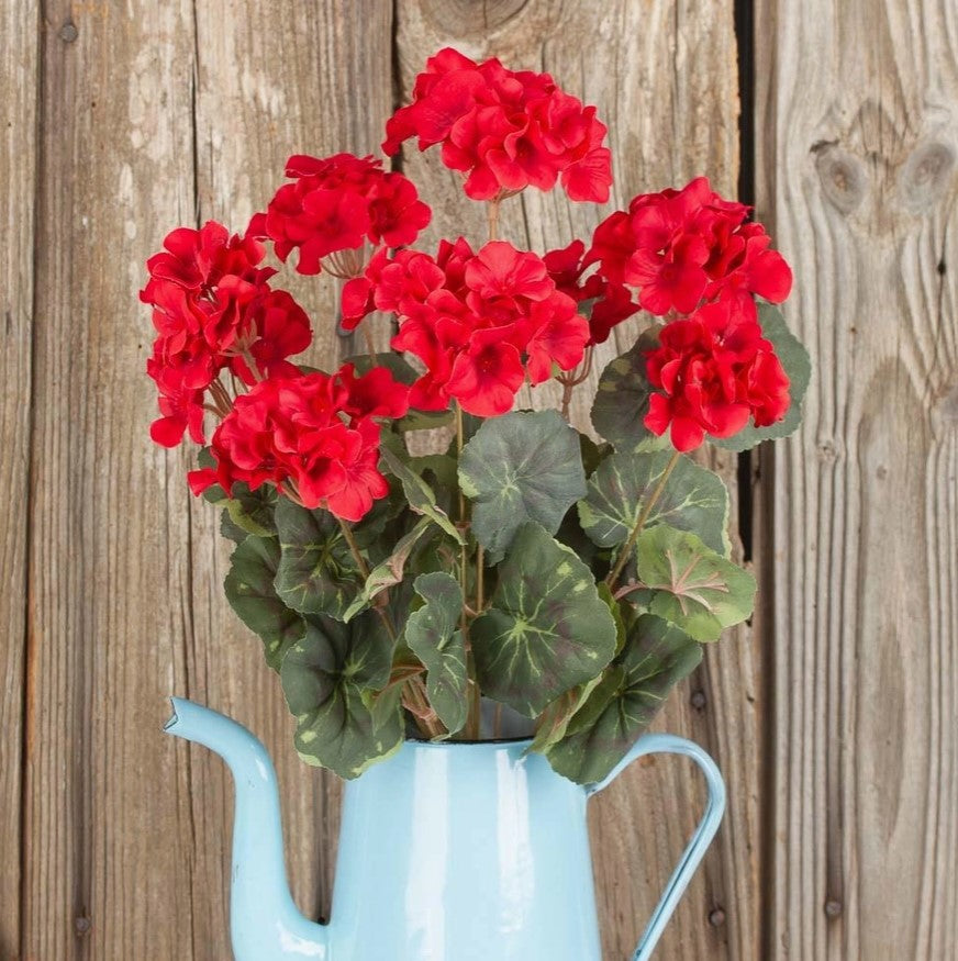 Regal Red Artificial 18" Geranium Flowers Bouquet, Bush