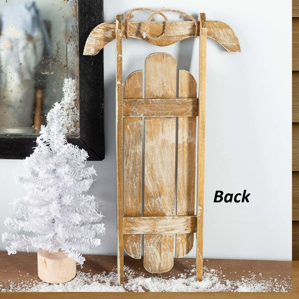 Primitive 14" Wooden Sleigh Wall Hanging Rustic Country Winter Christmas Sled