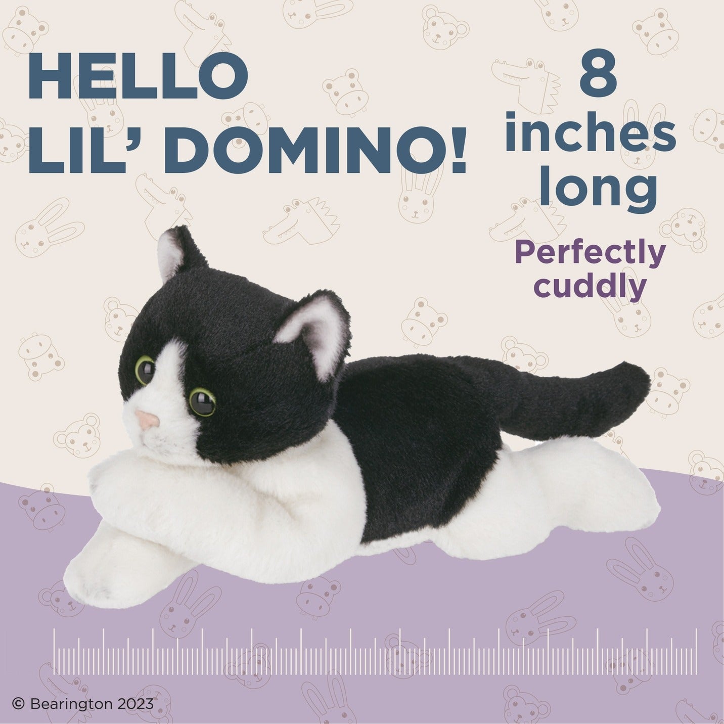 Bearington Collection Lil' Domino the Black & White Cat, Tuxedo Kitten Plush 8"
