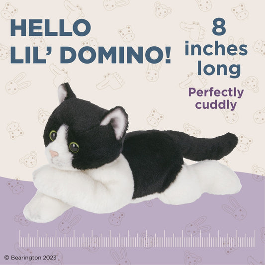 Bearington Collection Lil' Domino the Black & White Cat, Tuxedo Kitten Plush 8"