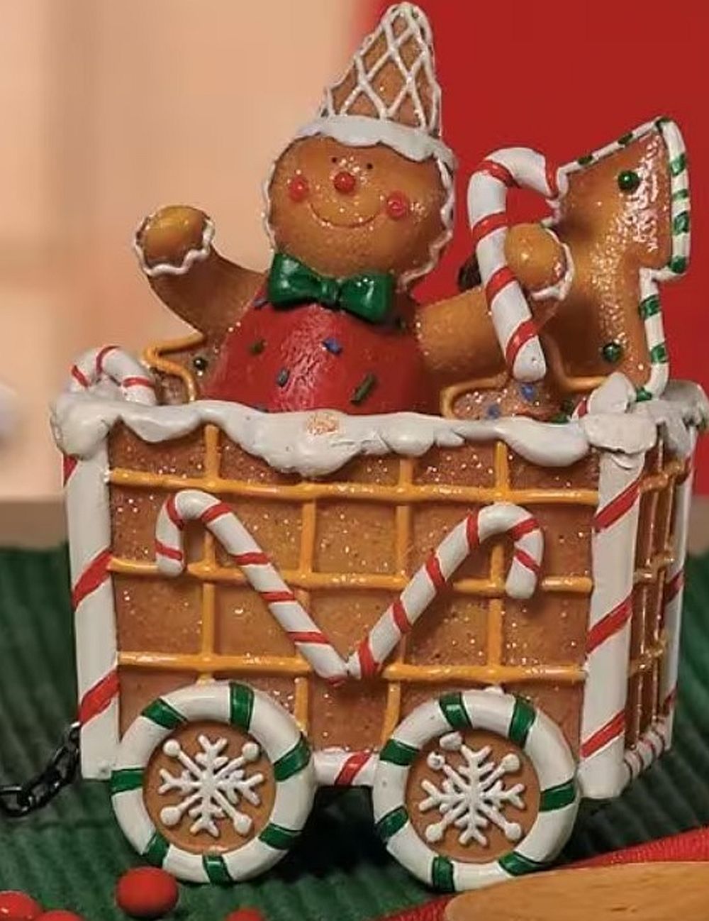 Gingerbread, Snowman and Candy Cane Christmas Holiday 3-Piece Resin Train