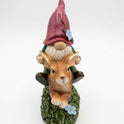 Gnome Riding Brown Bunny 6" Figurine with Floral Accent, Resin Statuette
