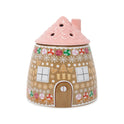 Ceramic Gingerbread Cottage Vase Flower Frog Chimney Christmas Centerpiece 6"