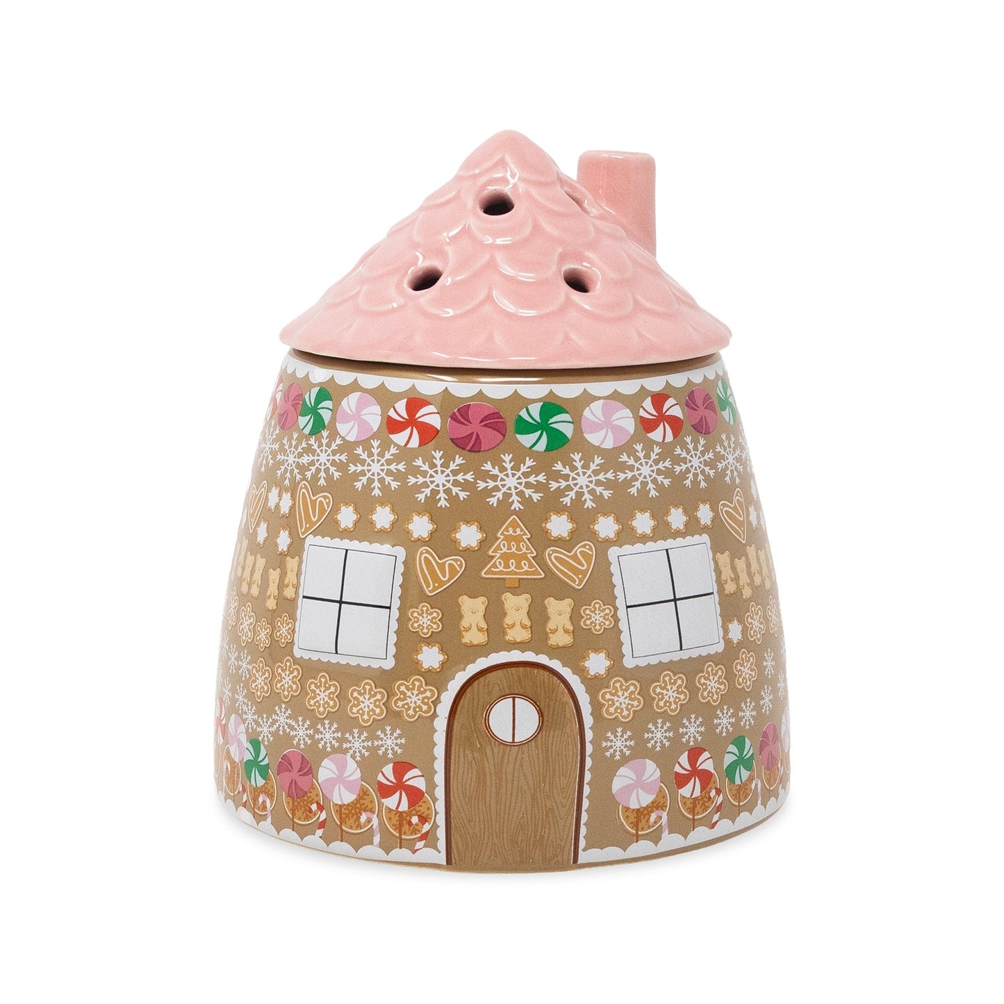 Ceramic Gingerbread Cottage Vase Flower Frog Chimney Christmas Centerpiece 6"