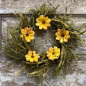 Rustic 4" Fall Floral Candle Ring - Yellow Daisy & Greenery Mini Wreath