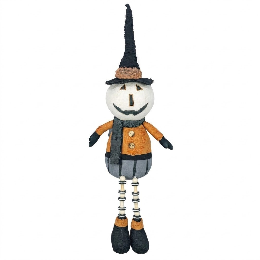 Primitive Halloween Pumpkin Shelf Sitter with Rusty Brown Top and Dangly Legs