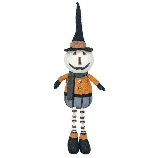 Primitive Halloween Pumpkin Shelf Sitter with Rusty Brown Top and Dangly Legs – detail view