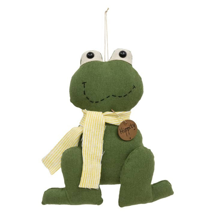 Hippity Frog With Striped Scarf Country Prim Hanging Plush Doll
