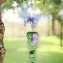 Enchanted Gardens Butterfly and Floral Green Glass Hummingbird Feeder, 28"