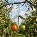 Distressed White Metal Heart Double Hook Fruit Feeder for Birds, 24"
