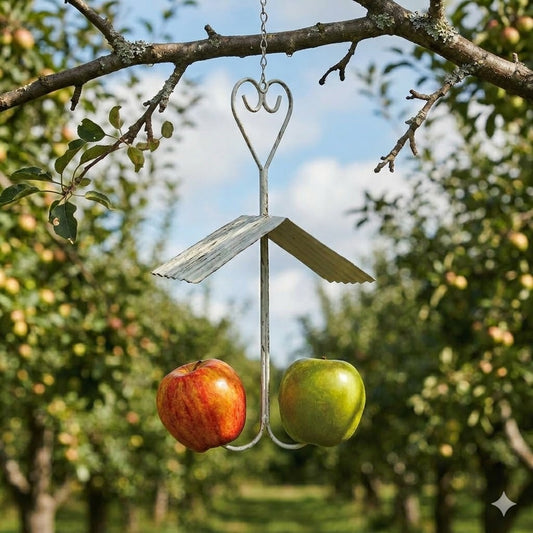 Distressed White Metal Heart Double Hook Fruit Feeder for Birds, 24"