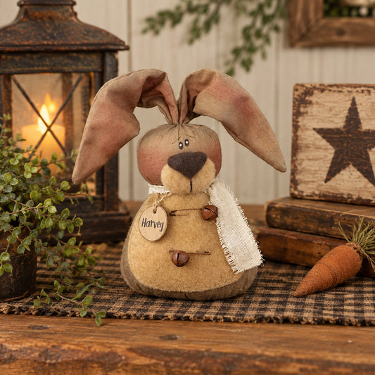 Primitive Country Harvey the Bunny, Plush Fabric 5½" Rustic Prim Farmhouse Decor