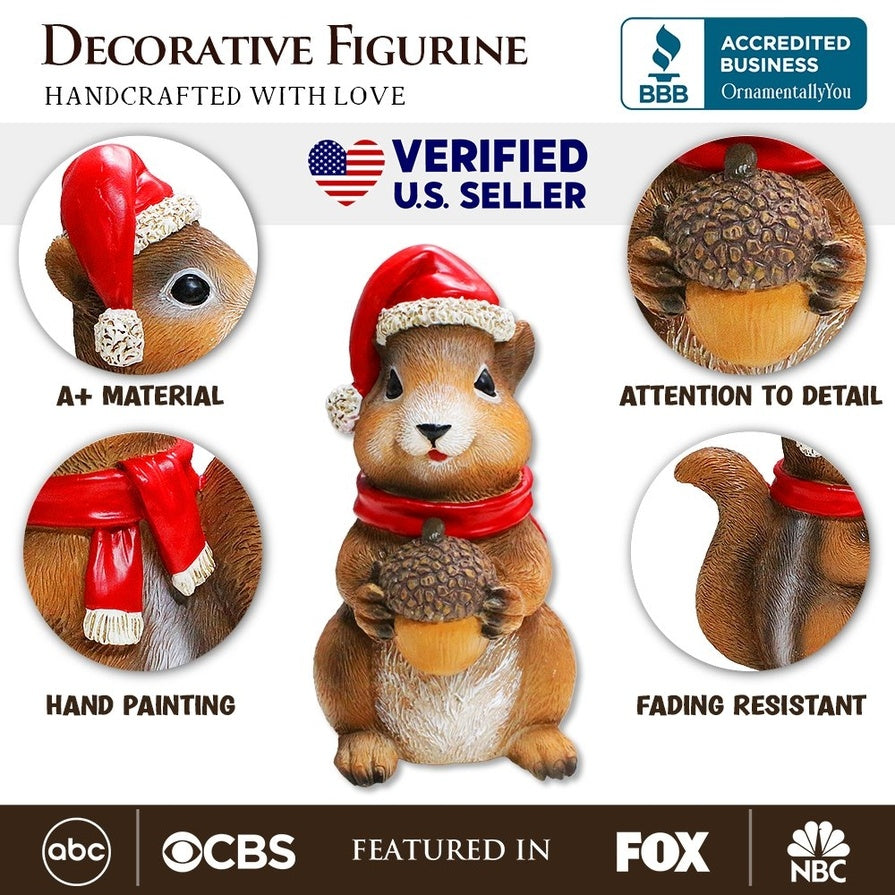 Festive 5" Christmas Santa Chipmunk Figurine, Winter Woodland Holiday Decor