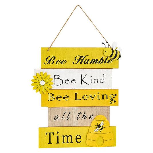 BumbleBee Wooden Wall Sign & Bee Shelf Sitters Set, Garden Tabletop & Wall Decor