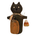 Trick or Treat Primitive Fabric and Plush Halloween Black Cat Prim Doll