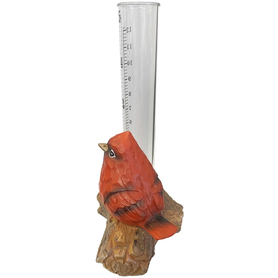 Resin Cardinal and Log 6" Rain Gauge by Santa's Workshop