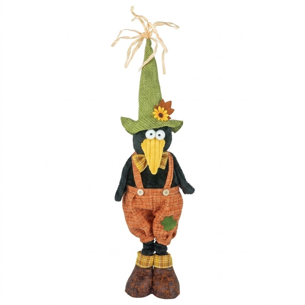 29" Primitive Tall Standing Crow Boy Figurine in Plaid Dress, Rustic Fall Decor