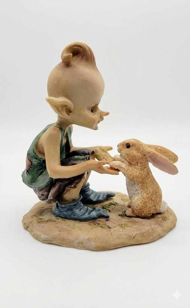 Fairy Garden Pixie and Bunny 4" Miniature Resin Statuette, Figurine