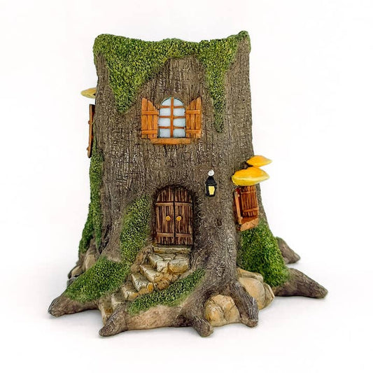Miniature Rustic Resin Tree Stump Fairy Garden House Planter, Mini Flower Pot