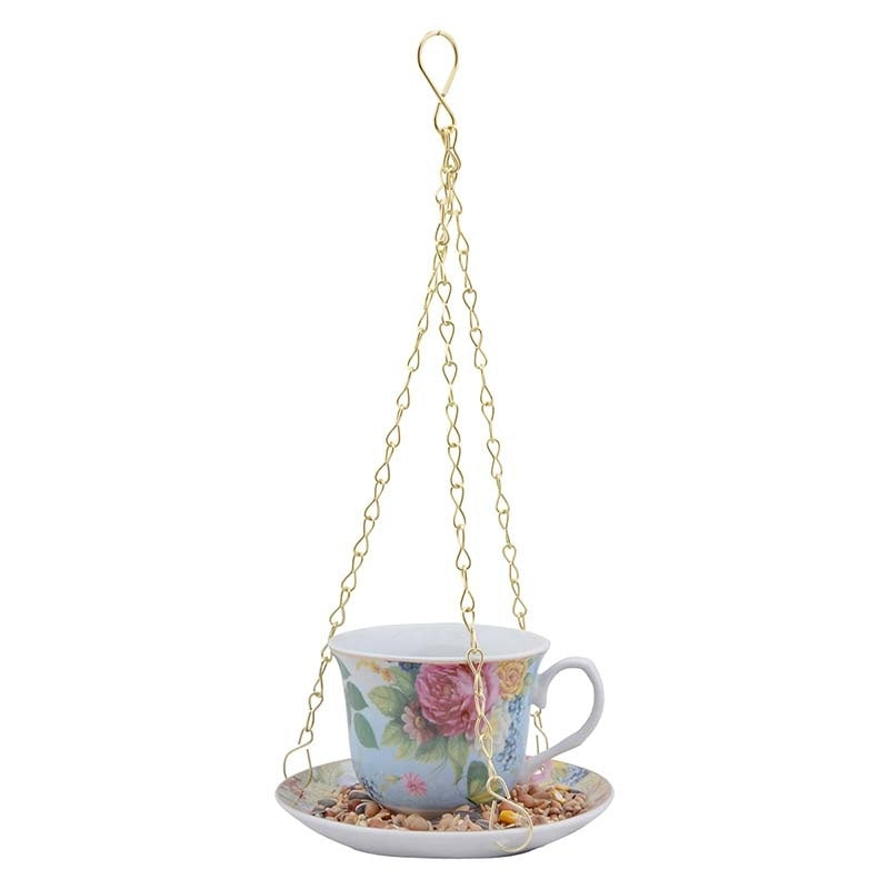 Victorian Rose Porcelain Teacup & Saucer Hanging Bird Feeder and Bath Bath