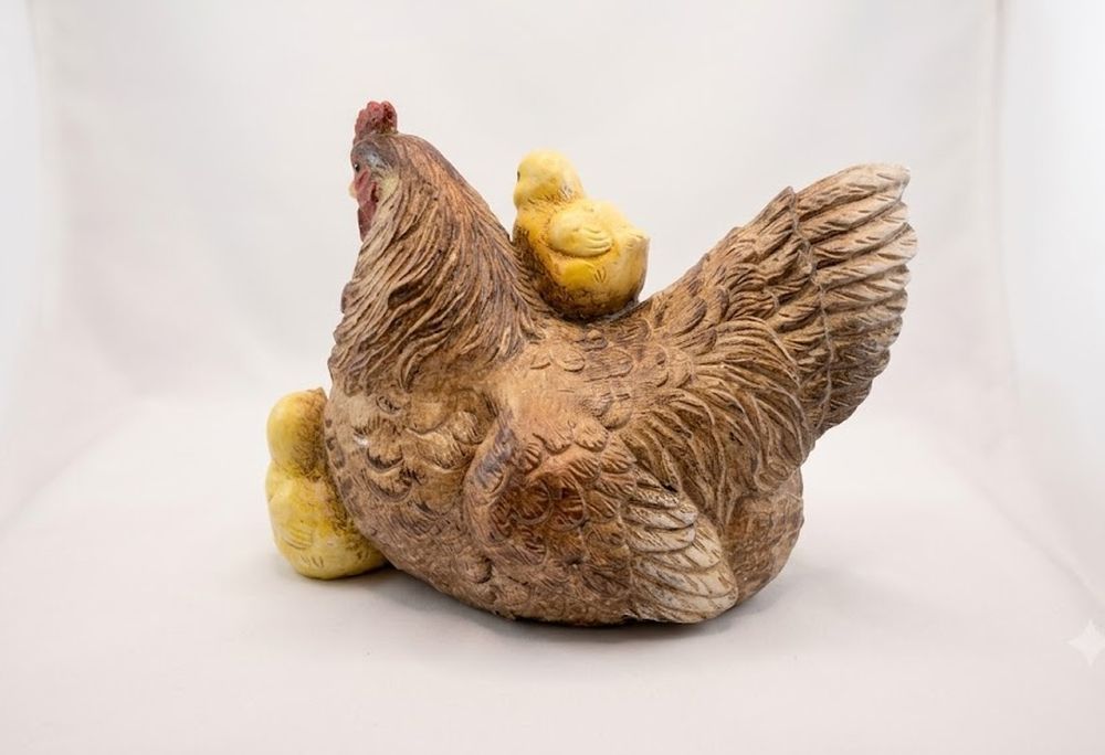 Charming Chicken Mother Hen and Baby Chicks Small Resin Figurine