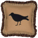 Primitive Black Crow Throw Pillow with Burlap & Tartan Ruffle Trim 18" x 18"