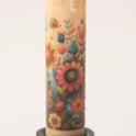 Primitive Folk Art Birds & Flowers 7" Timer Taper Candle and Black Metal Holder