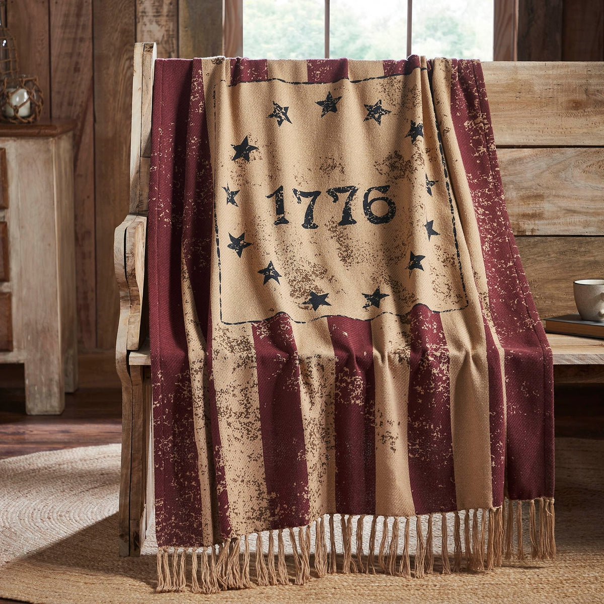 Colonial 1776 Betsy Ross Stars Americana Woven Fringed Throw Blanket, 50" X 60"