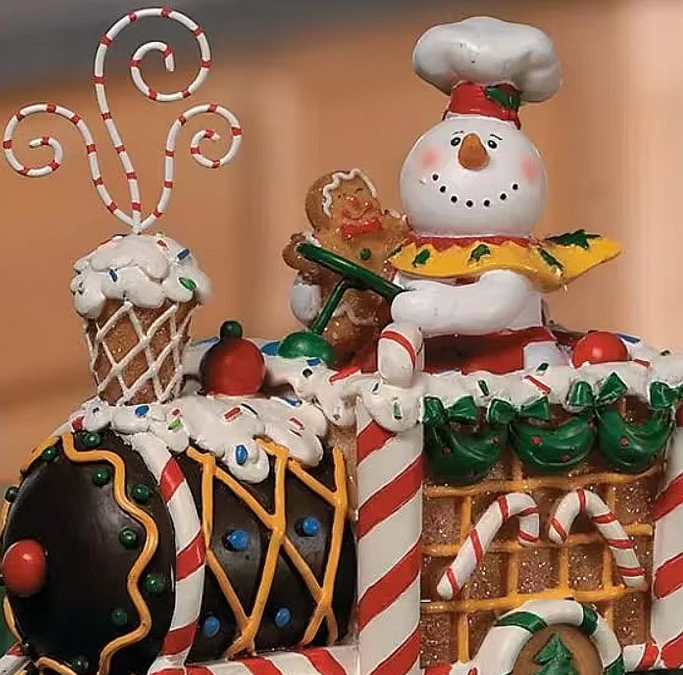 Gingerbread, Snowman and Candy Cane Christmas Holiday 3-Piece Resin Train