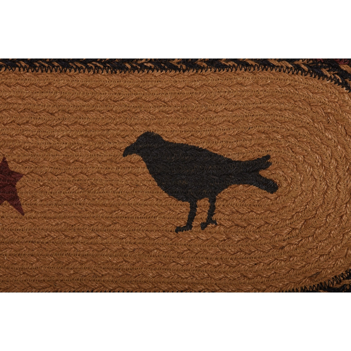 Braided Jute Oval Table Runner 13" x 36" Primitive Crow Star Colonial Folk Art