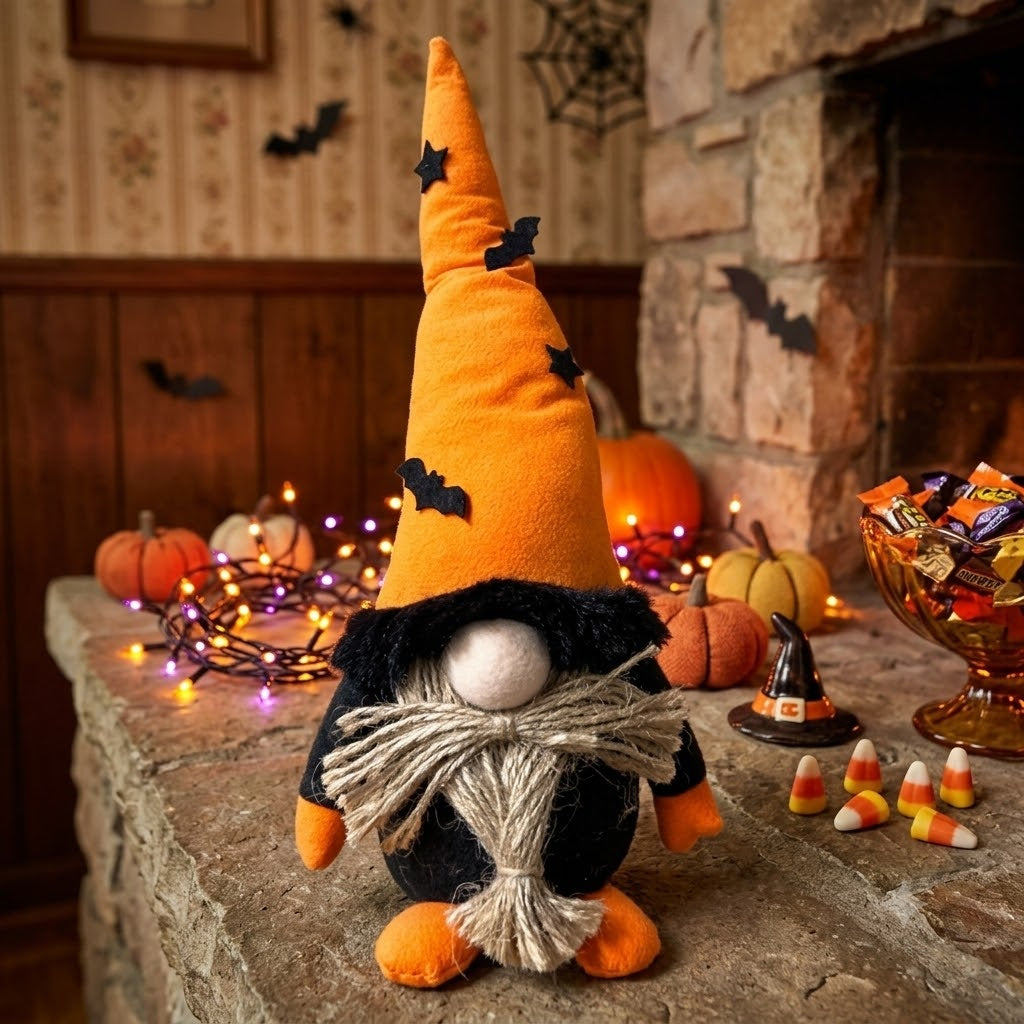Halloween Boy Gnome 11" Fabric Figurine, Spooky Bats Autumn Tiered Tray Decor