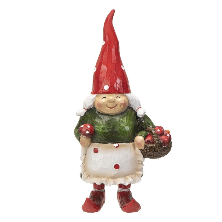 Granny Garden Gnome With Toadstool Basket, Small Statuette Garden Decor