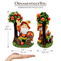 Johnny Apple Gnome Garden Statue, 8.5" Orchid Picker Whimsical Dwarf Figurine