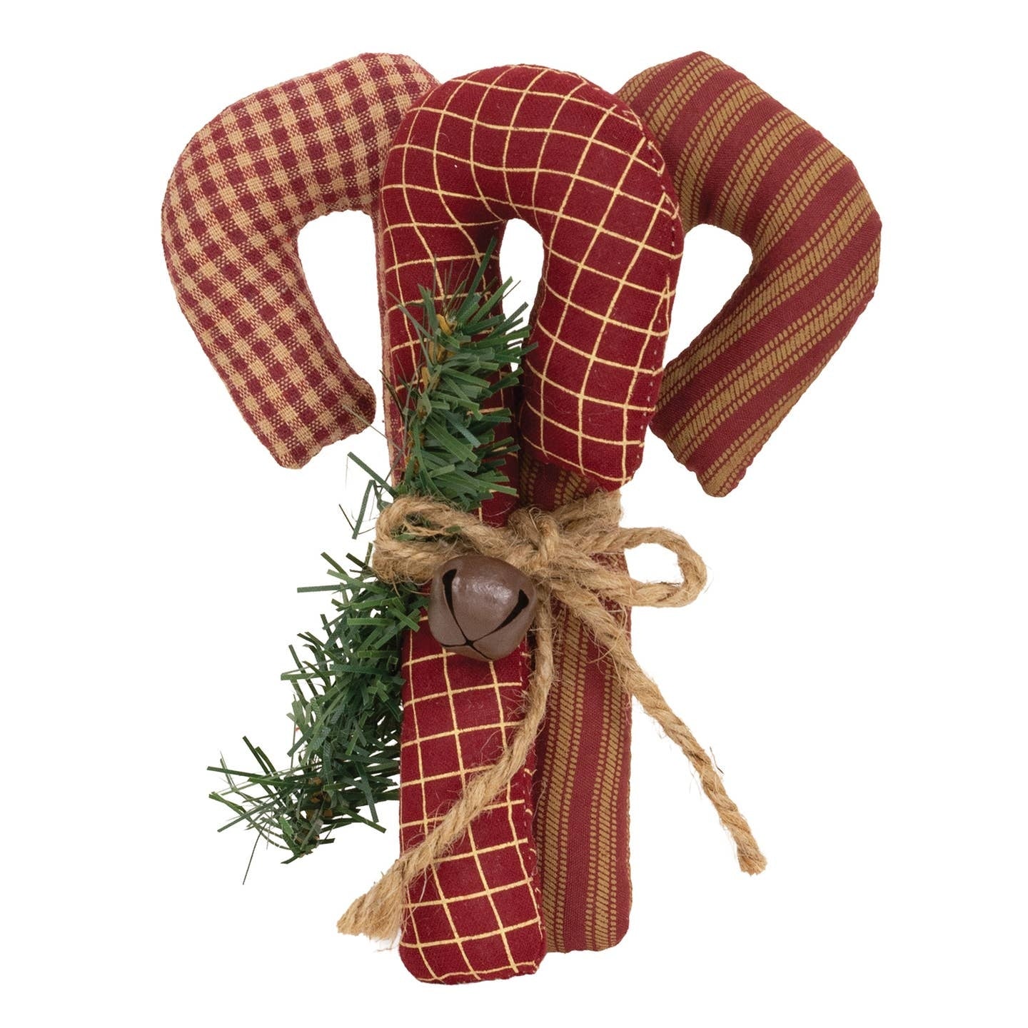 6" Primitive Fabric Candy Canes, Set of 3 - Rustic Christmas Bowl Fillers