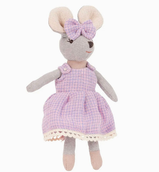 Levlovs Violet Mouse in Linen Purple Check Dress with Keepsake Box and Bedding