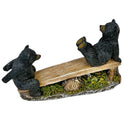 Twin Black Bear Cubs Playing on a Log Seesaw Figurine, Rustic Forest Cabin Decor