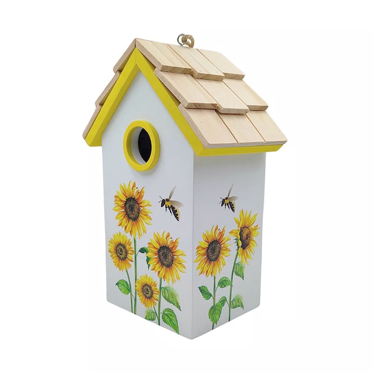 Sunflower and Bees Painted Wooden Birdhouse Decorative Hanging Garden Decor