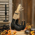 Primitive Fabric Witch Boots with Straw & Rusty Bells, Halloween Tabletop Decor