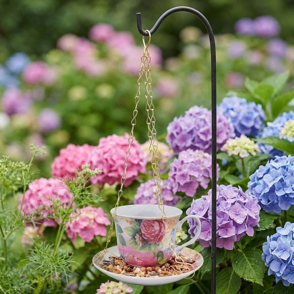 Victorian Rose Porcelain Teacup & Saucer Hanging Bird Feeder and Bath Bath