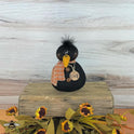 Coop the Baby Crow, Primitive Rustic Fabric Sitter with Bell Buttons & Scar