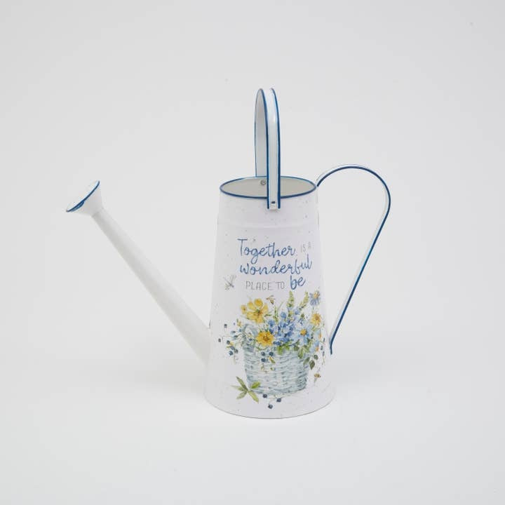 Decorative Floral White Enamel Watering Can, Country Chic, 10"