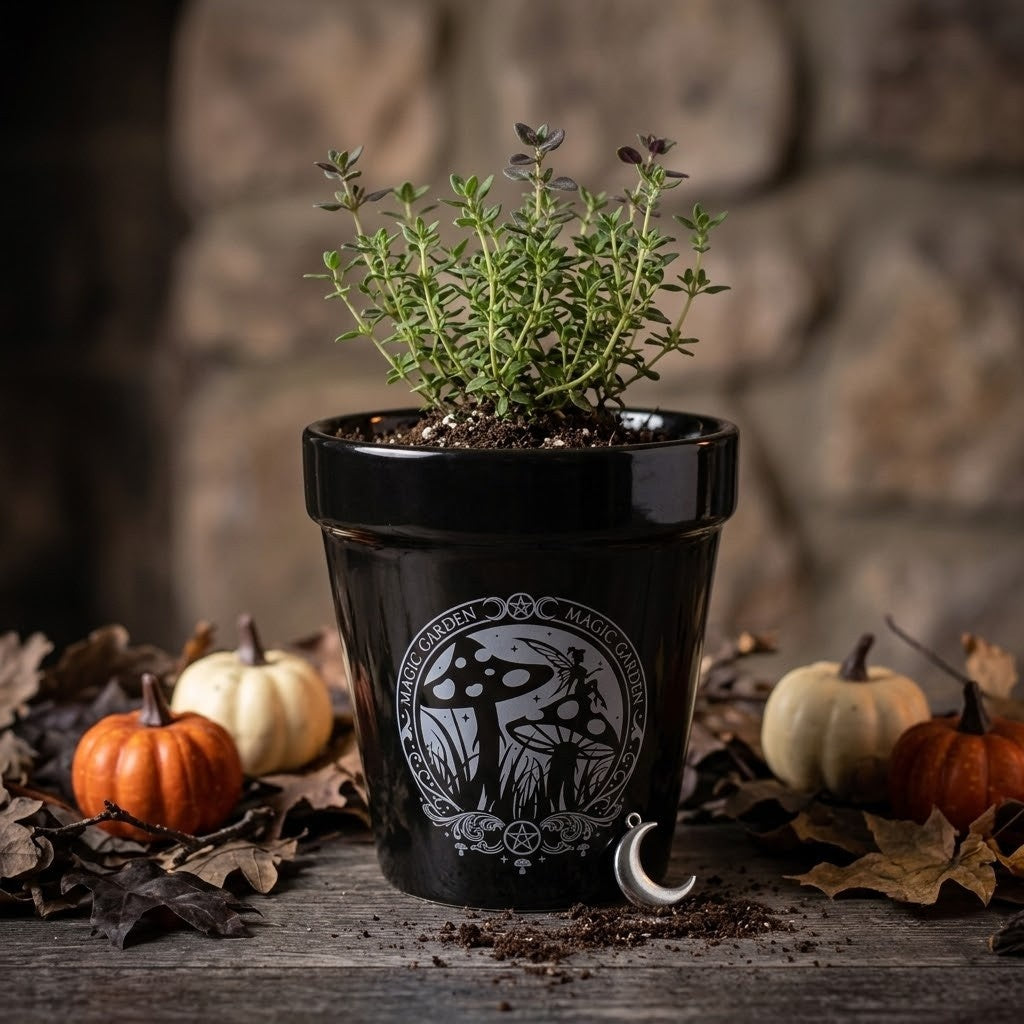 Alchemy England Gothic Planter Black Ceramic Herb and Flower Pot Toadstool Magic