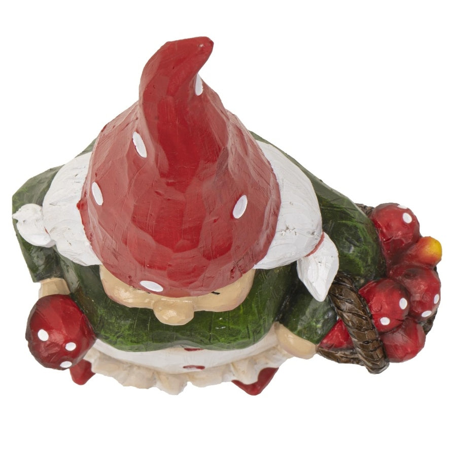 Granny Garden Gnome With Toadstool Basket, Small Statuette Garden Decor